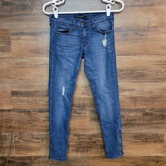 Flying Monkey Jeans Womens 26 Skinny Low Rise Ripped Zip Ankle Medium Dark Wash - Picture 1 of 12